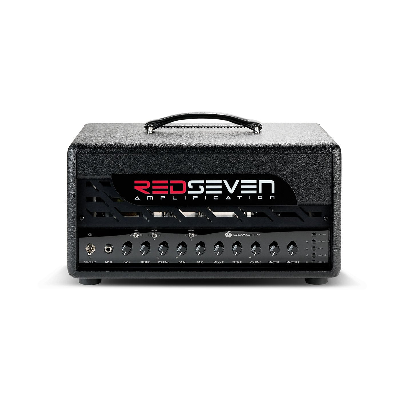 Front view of the RedSeven Duality RS guitar amplifier head