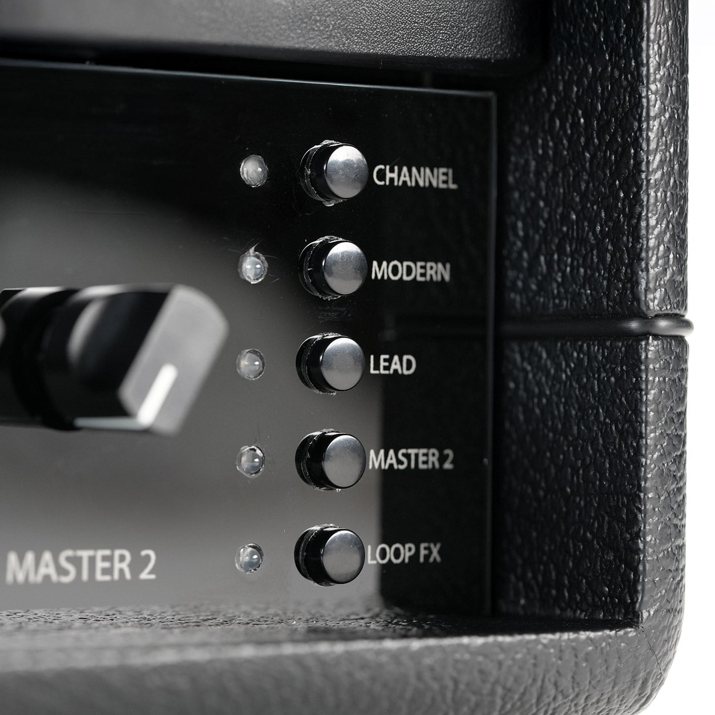 Top panel and RedSeven logo detail on the Duality RS amplifier