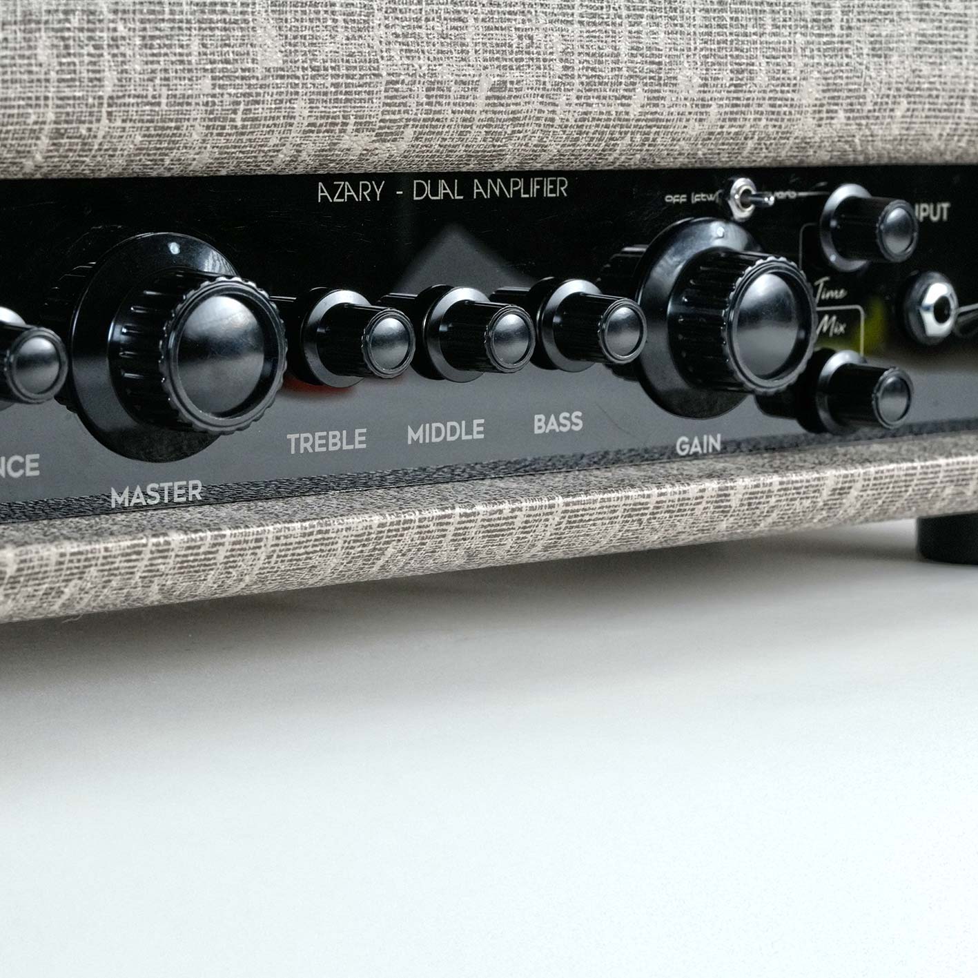 RedSeven Azary control panel close-up showing EQ, gain and master knobs