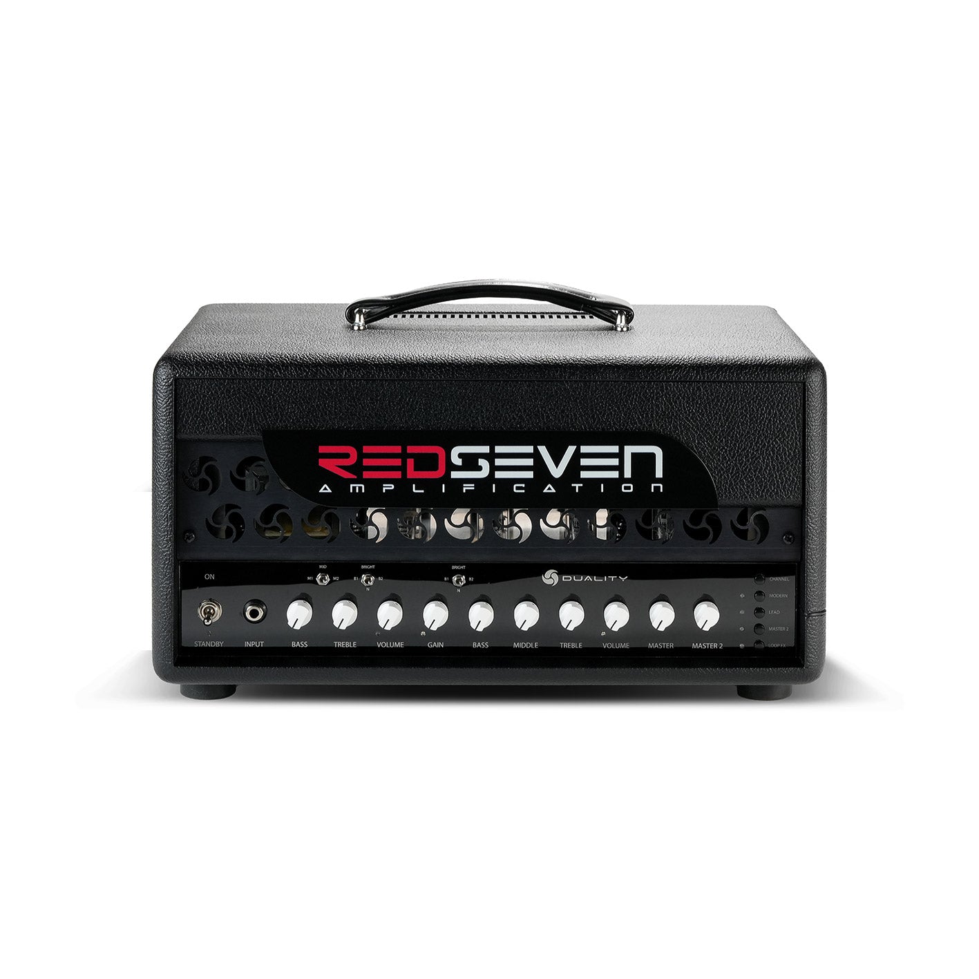 RedSeven Duality guitar amplifier front view with full control panel and branding
