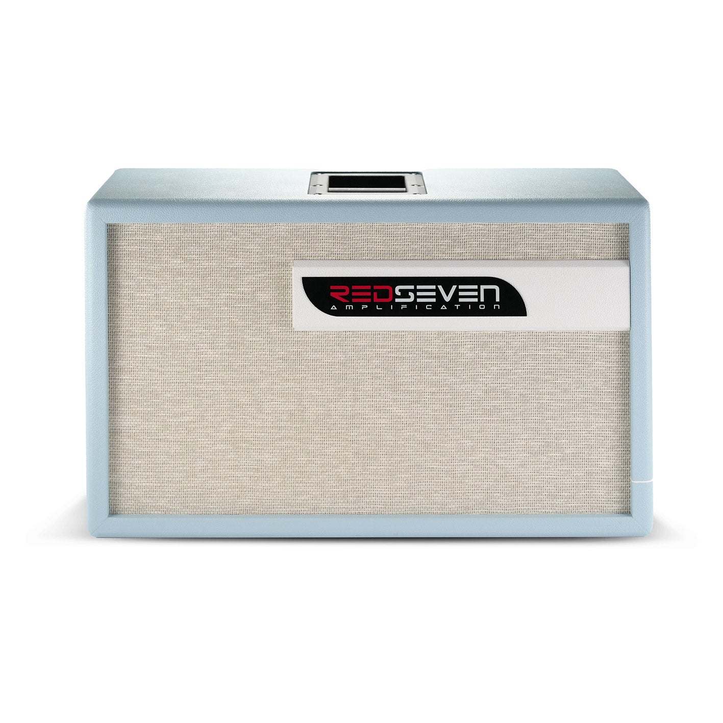 RedSeven EVO 2×12 Celeste Edition Cabinet — front view, full grill cloth and RedSeven logo badge