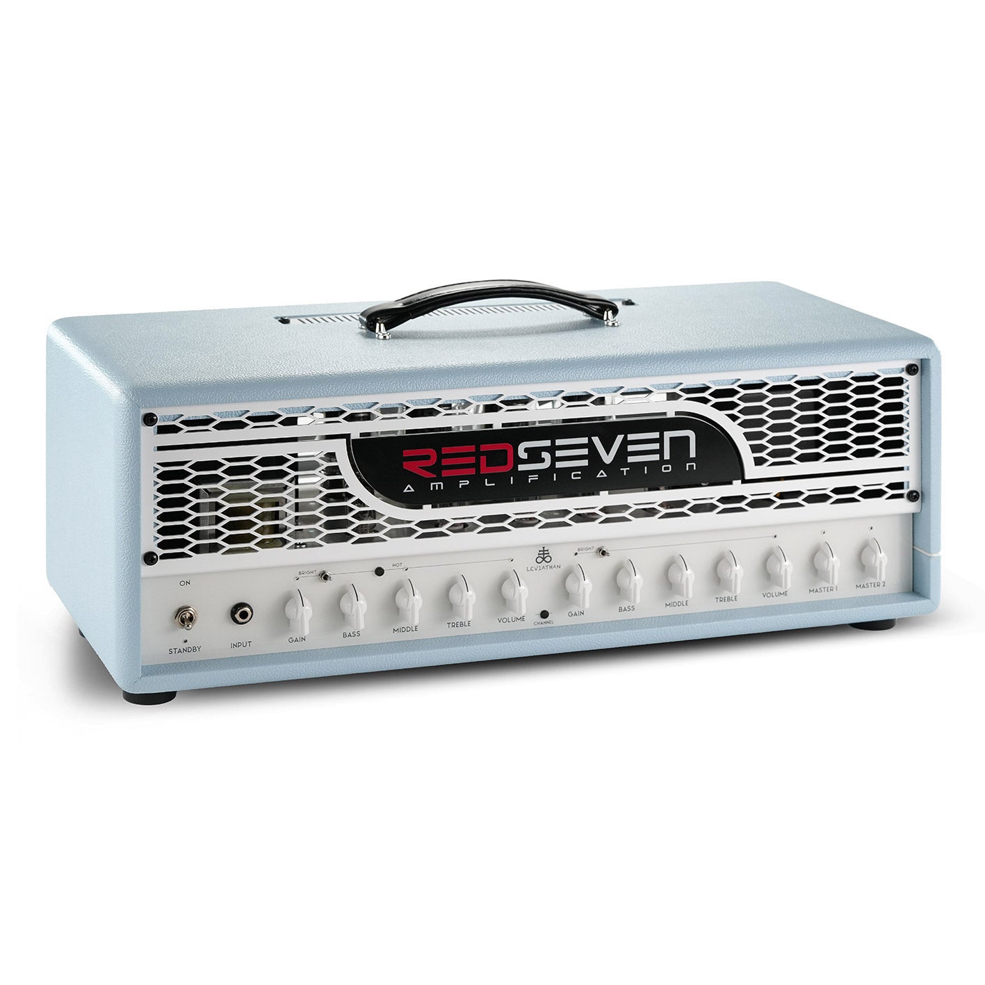 Leviathan Celeste Edition — full angled view from right, powder blue finish and white front panel