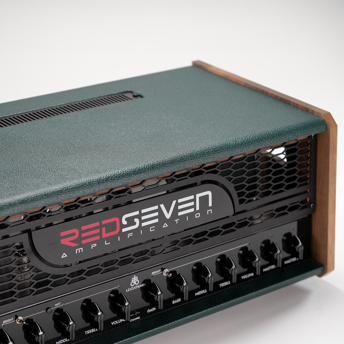 Leviathan Forest Edition — front panel close-up, black hardware, glowing tubes visible through grill