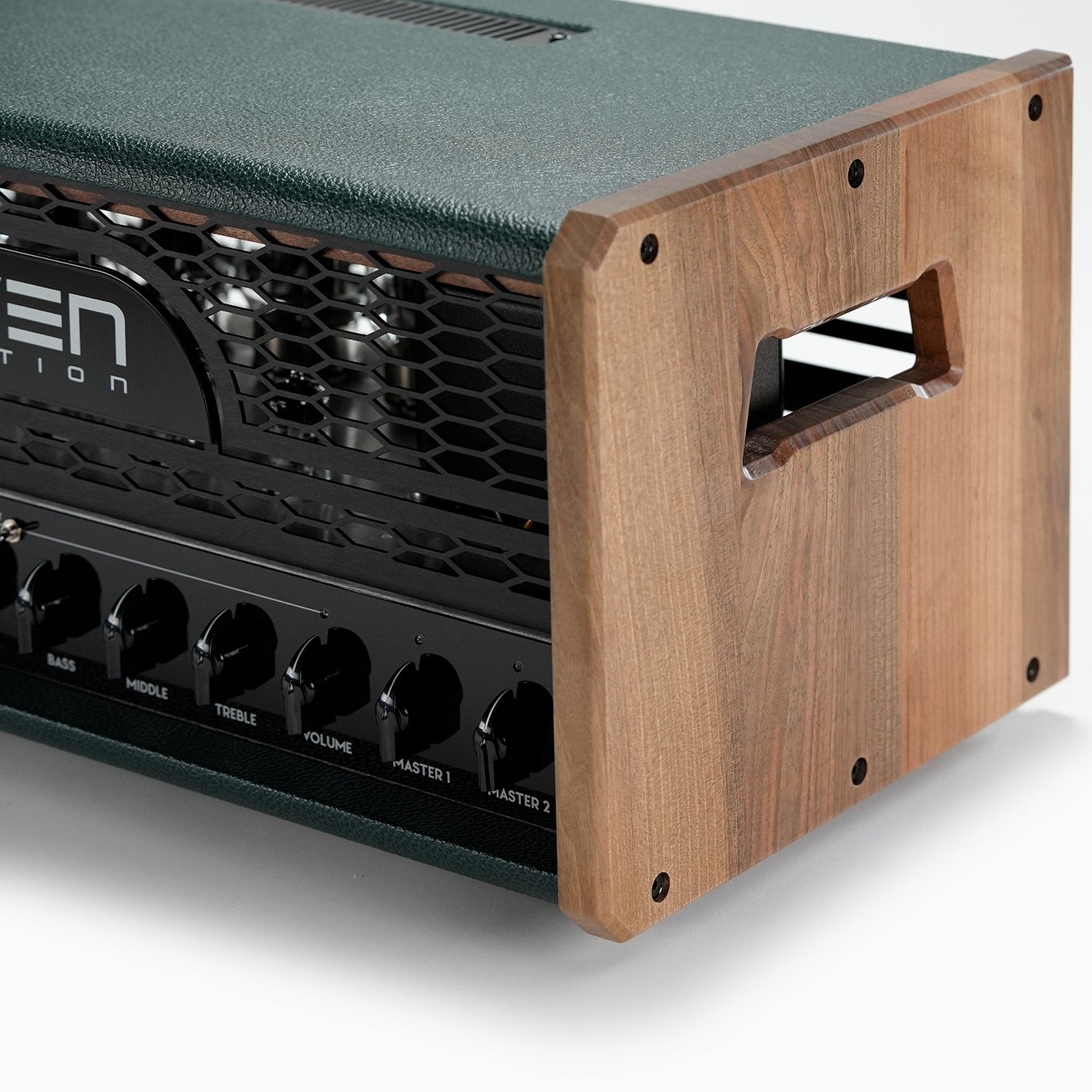 Leviathan Forest Edition — natural wood side panel close-up with integrated carved handle cutout