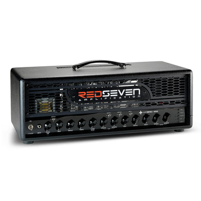 Angled product photo of the RedSeven Hybrid 100 guitar amplifier head