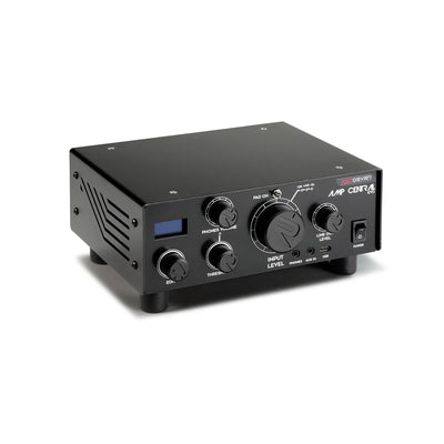 Three-quarter front angled view of the RedSeven Amp Central EVO showing input and control knobs