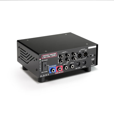 Rear angled view of the RedSeven Amp Central EVO reactive load box showing all I/O connections