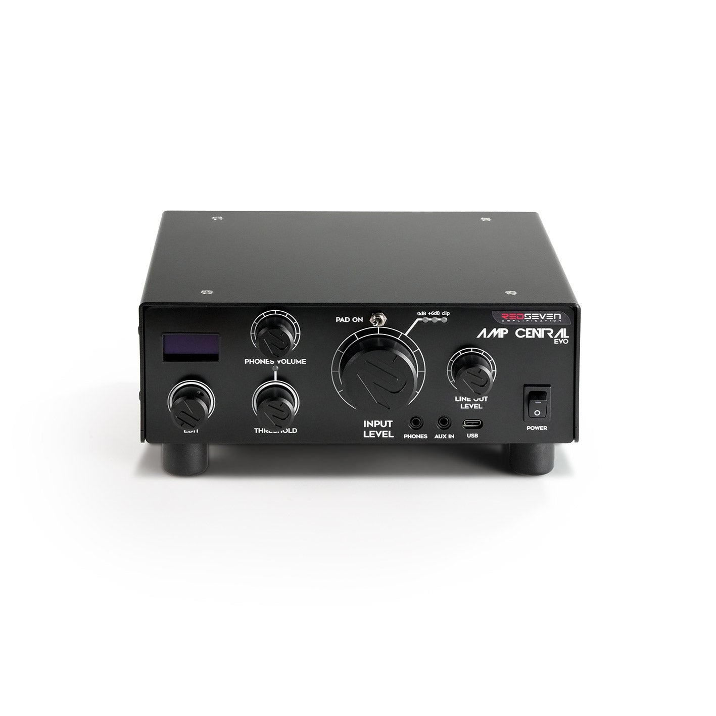 Front view of the RedSeven Amp Central EVO reactive load box and guitar amp interface