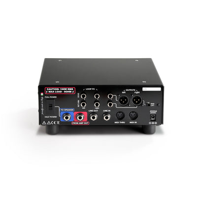 Rear panel of the RedSeven Amp Central EVO showing line out, MIDI, and speaker connections