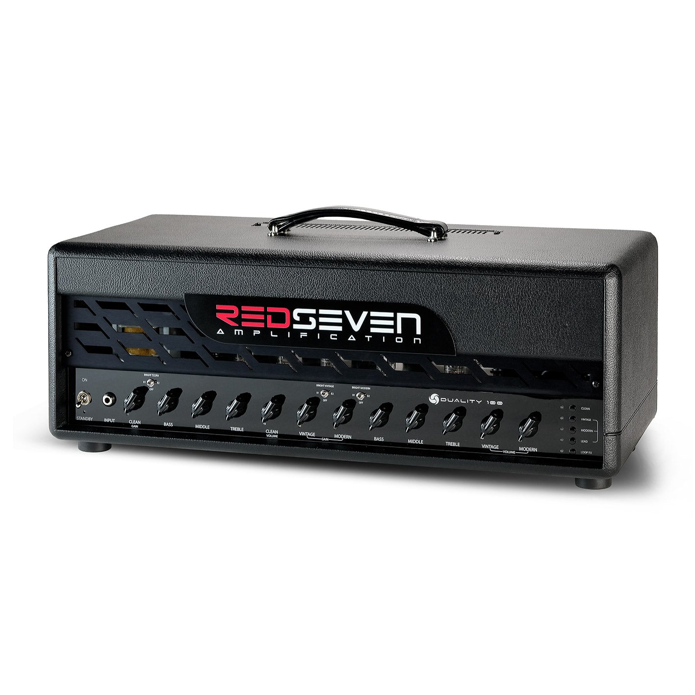 RedSeven Duality 100 RS amp photographed from angled perspective