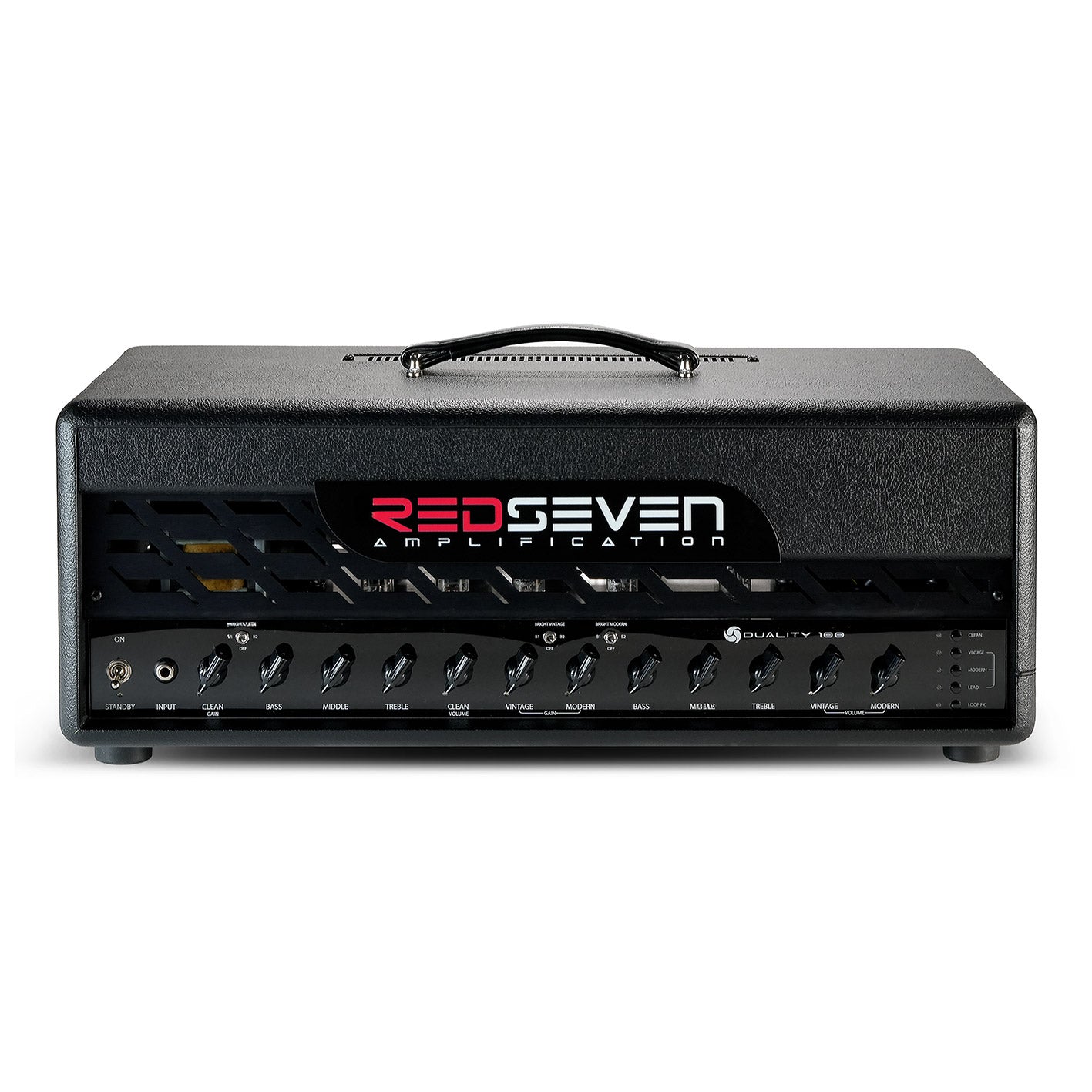RedSeven Duality 100 RS amplifier front view with control panel
