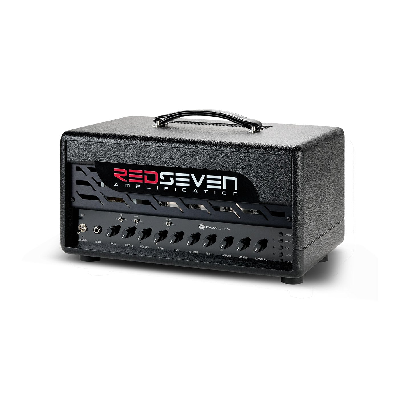 Close-up of textured tolex corner on the RedSeven Duality RS amplifier