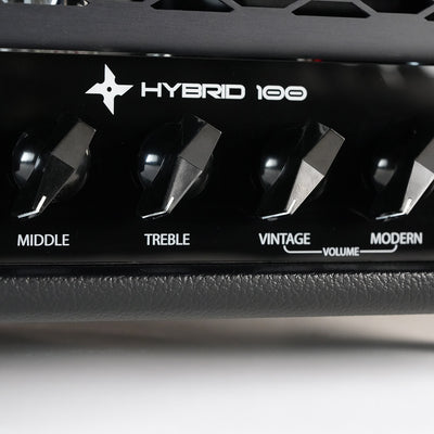 Hybrid 100 EQ knobs treble middle vintage modern close-up