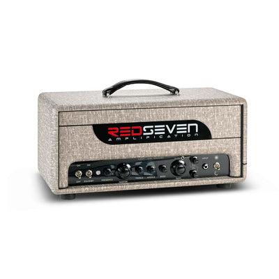 RedSeven Azary tube amplifier angled front view showing controls and Italian handcrafted design