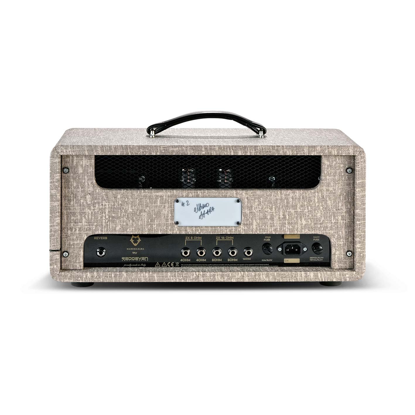 RedSeven Azary back panel – speaker outputs, reverb jack and power section