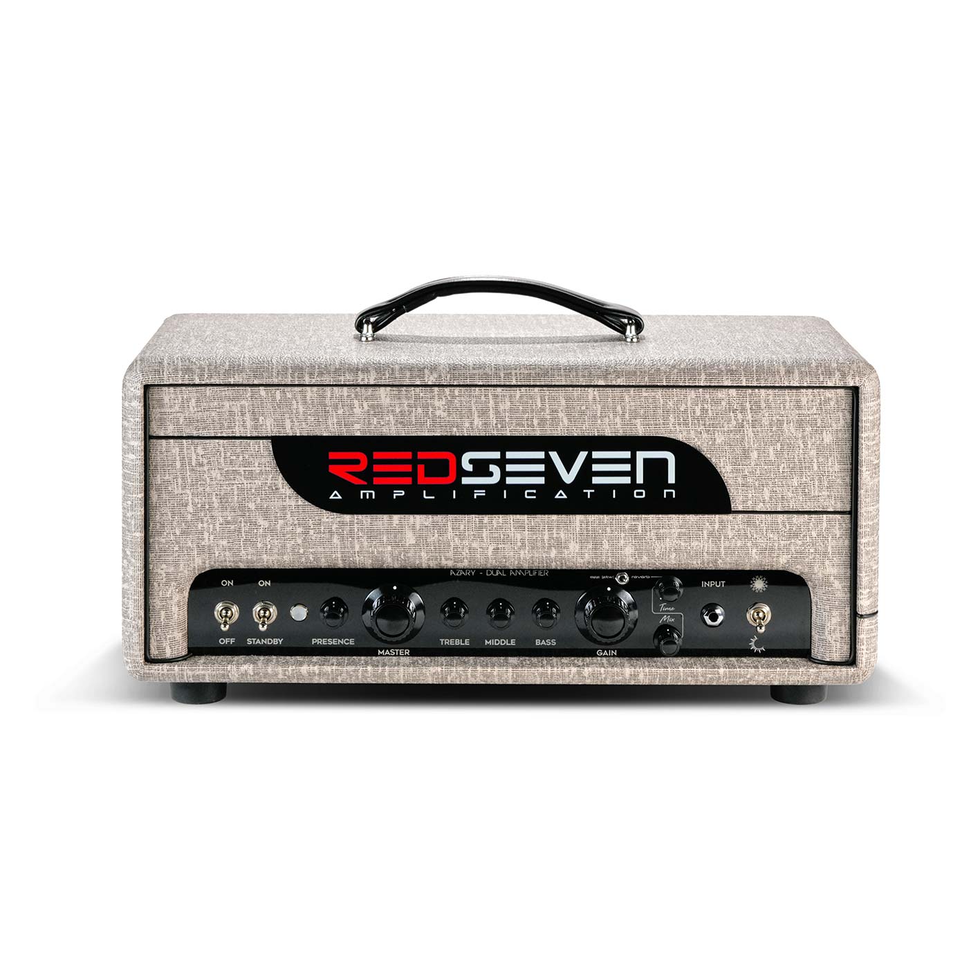 RedSeven Azary amplifier front view – boutique single-channel tube amp in Italian handcrafted linen tolex
