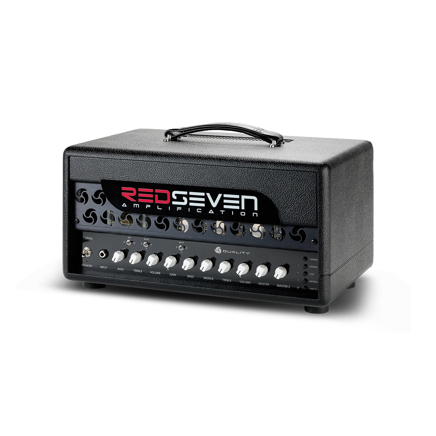 Angled product shot of the RedSeven Duality guitar amplifier