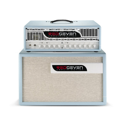 RedSeven Leviathan Celeste Edition Matched Rig — 120W KT88 tube amp head and EVO 2×12 cabinet in coordinated celeste blue finish, complete set