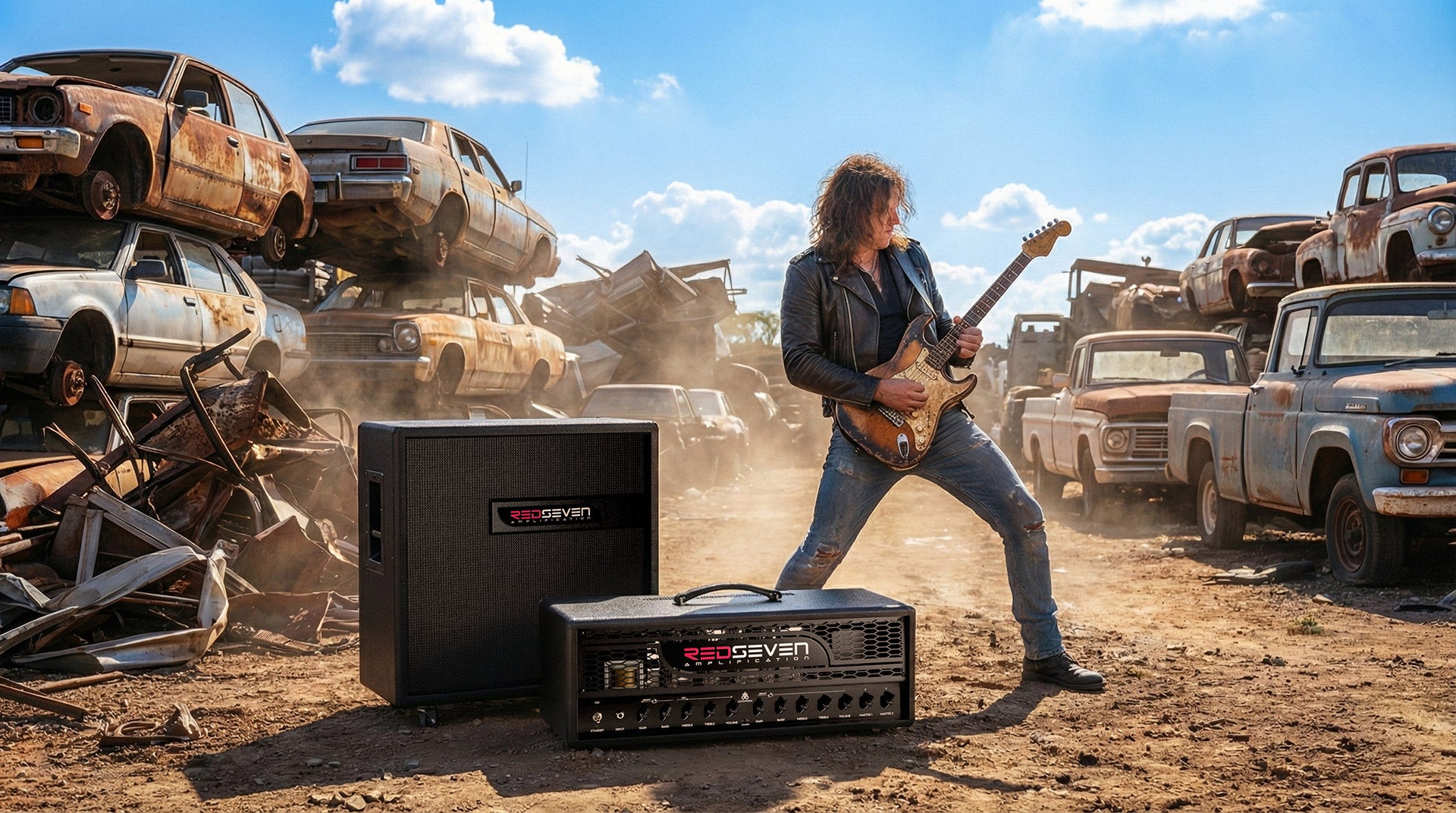 RedSeven Leviathan guitar amplifier with Evo 4x12 cabinet in powerful rock performance setting