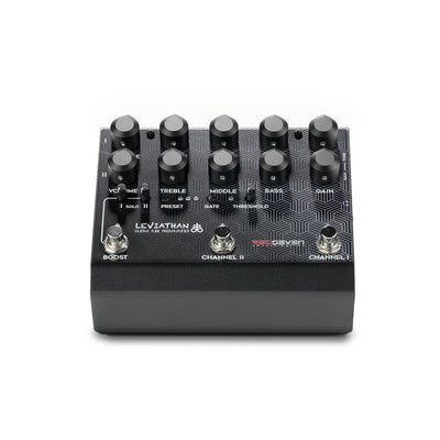 Leviathan Preamp Pedal by RedSeven Amplification, front view showing controls and layout