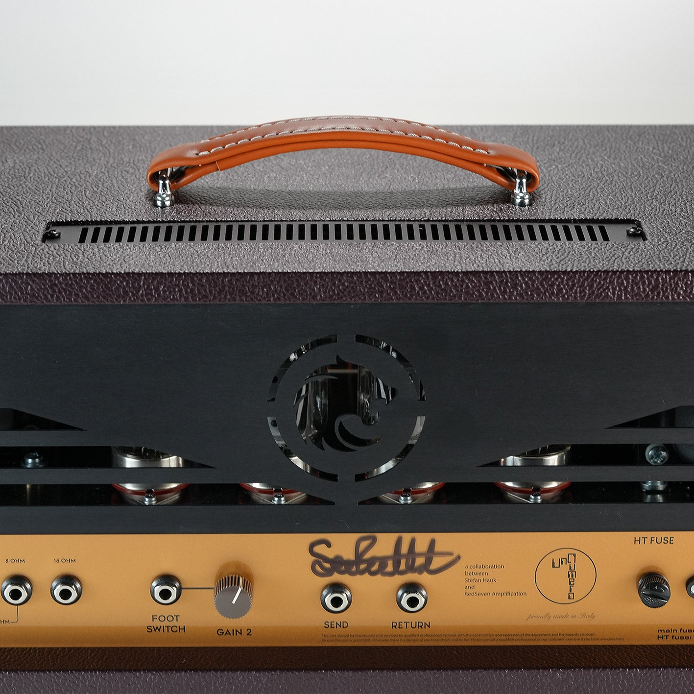 RedSeven Numero Uno rear panel effects loop and controls, close up