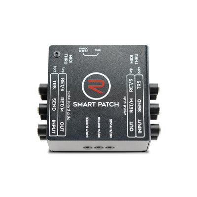 RedSeven Smart Patch front view – complete labeling of pedalboard side and world side inputs, outputs, send and return