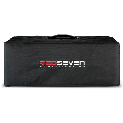 Front view of RedSeven custom amp cover with RedSeven Amplification logo, protective cover for amplifier head